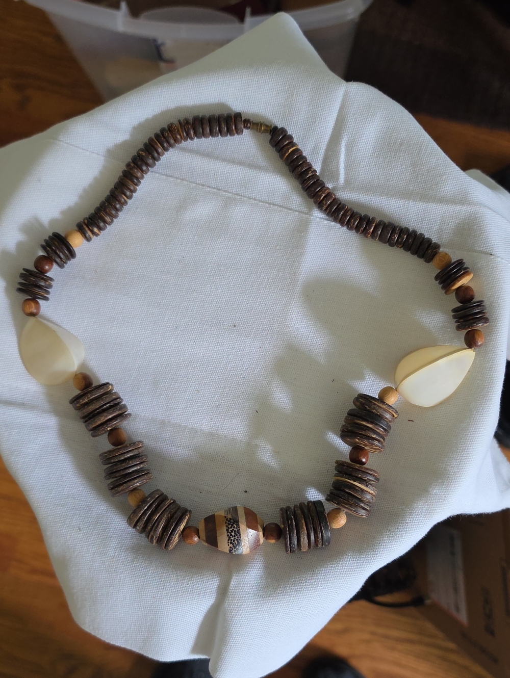 Boho Brown and Cream Beaded Women's Necklace,  24"